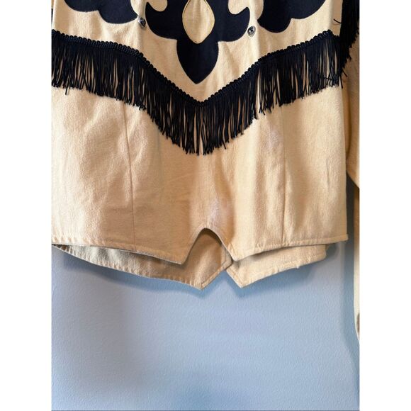 1849 Authentic Ranchwear Womens M Fringe Trim Western Jacket Beige Black Cowgirl - Picture 11 of 13